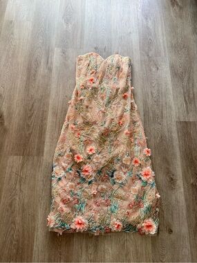 hutch francine coral floral applique embellished strapless midi dress small NEW